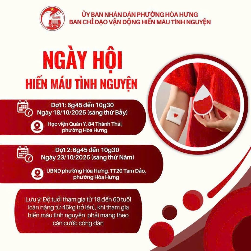 Chương trình “Ngày hội hiến máu tình nguyện” do UBND Phường Hòa Hưng phát động.